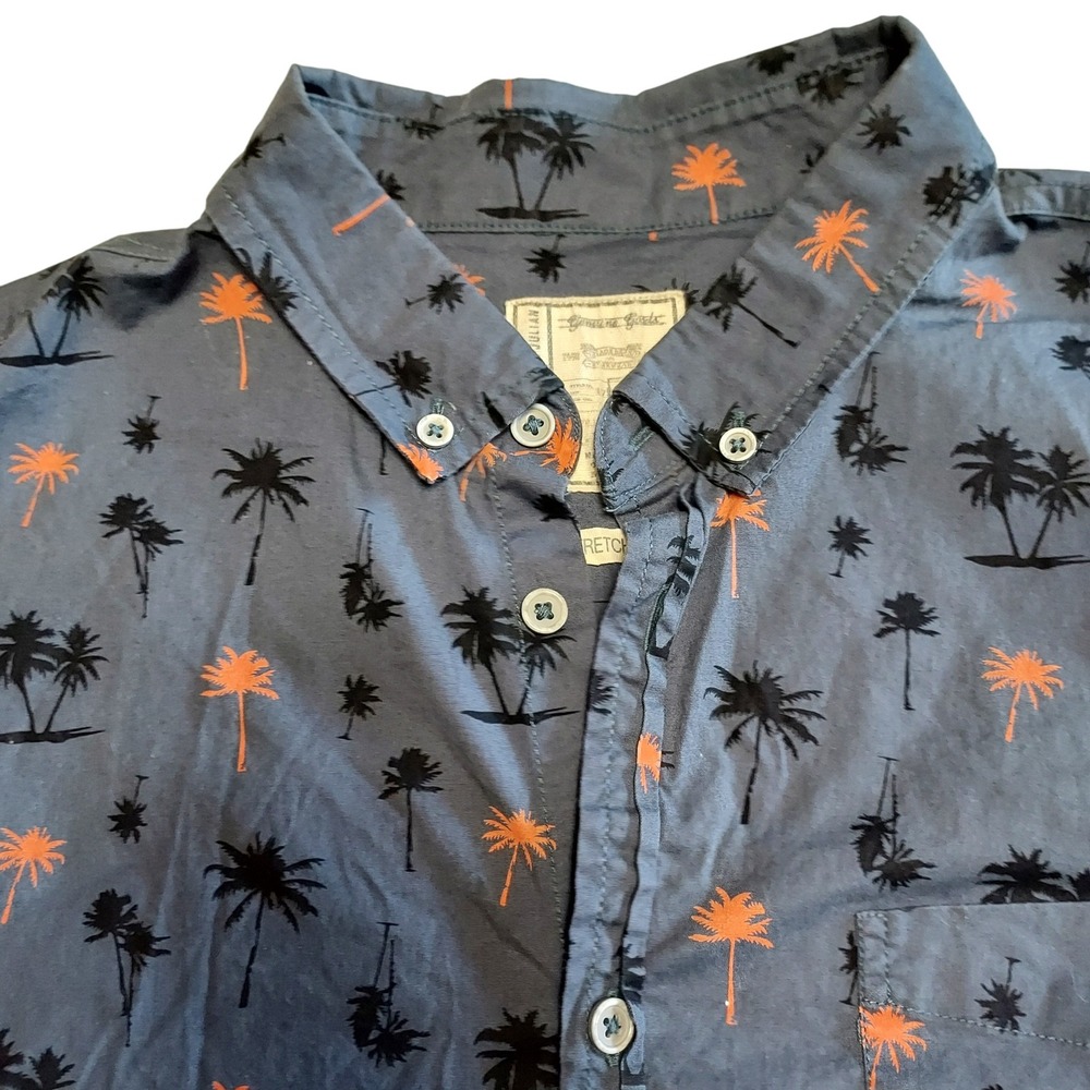 Colours Alexander Julian Mens XL Button Up Short Sleeve Palm Tree‎ Shirt Blue